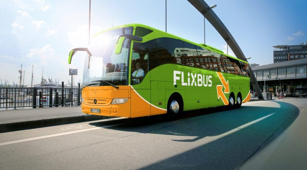 a Flixbus drives through Italy