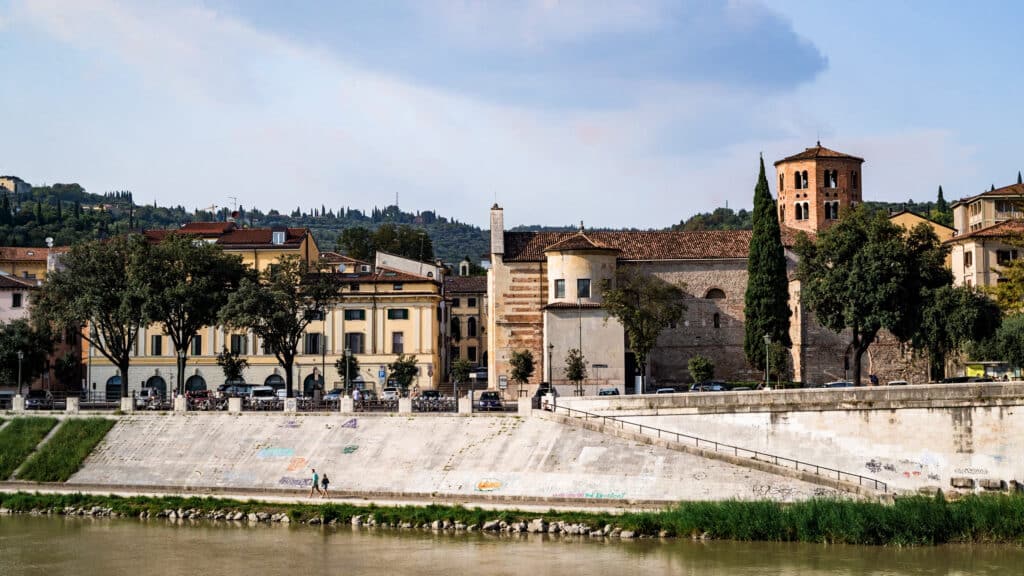 a view of Borgo Trento lining the Adige River