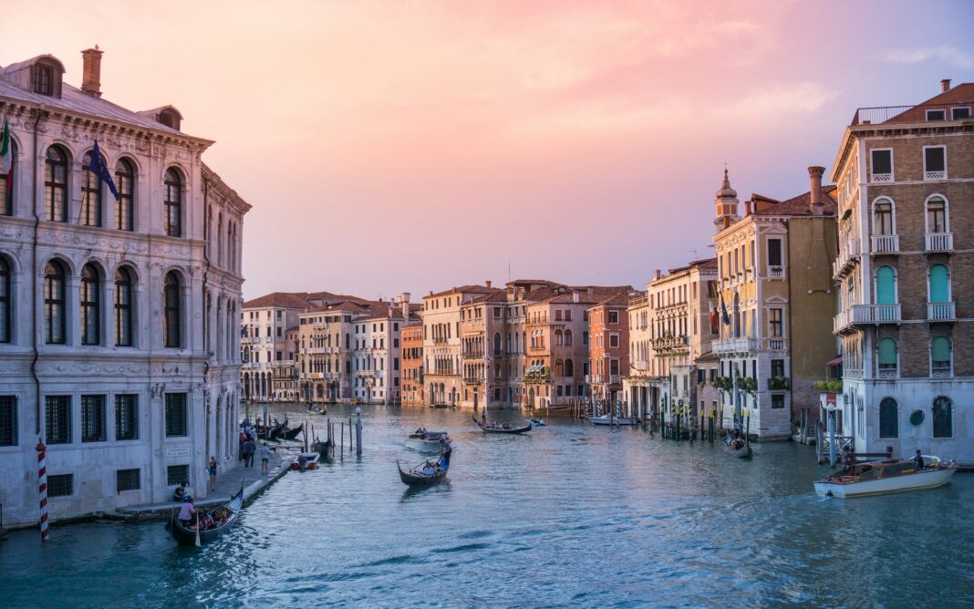 A sunset image of Venice, Italy