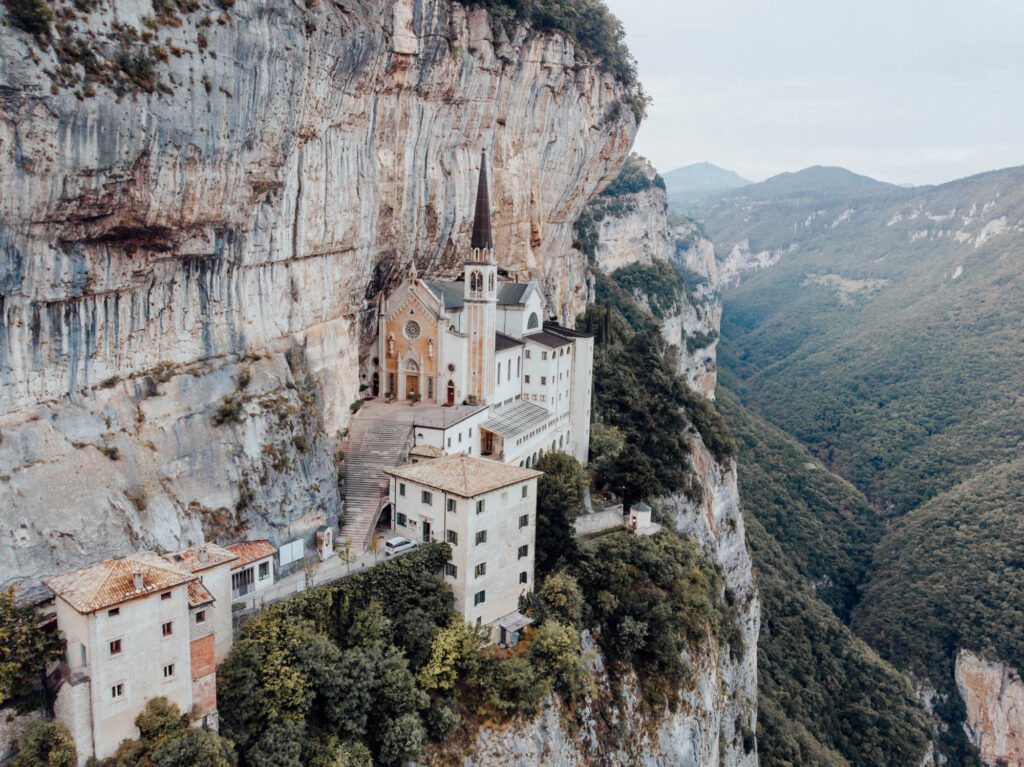 Madonna della Corona church built into the cliffs near Lake Garda