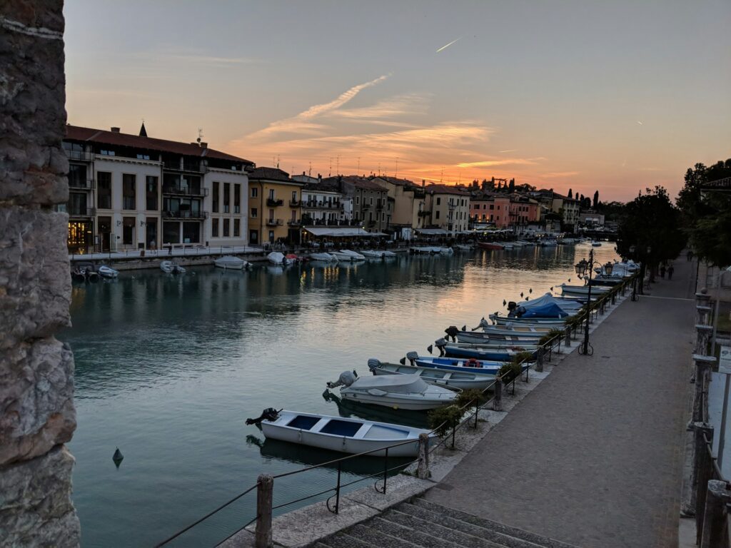 the town of Peschiera del Garda on Lake Garda at Sunset