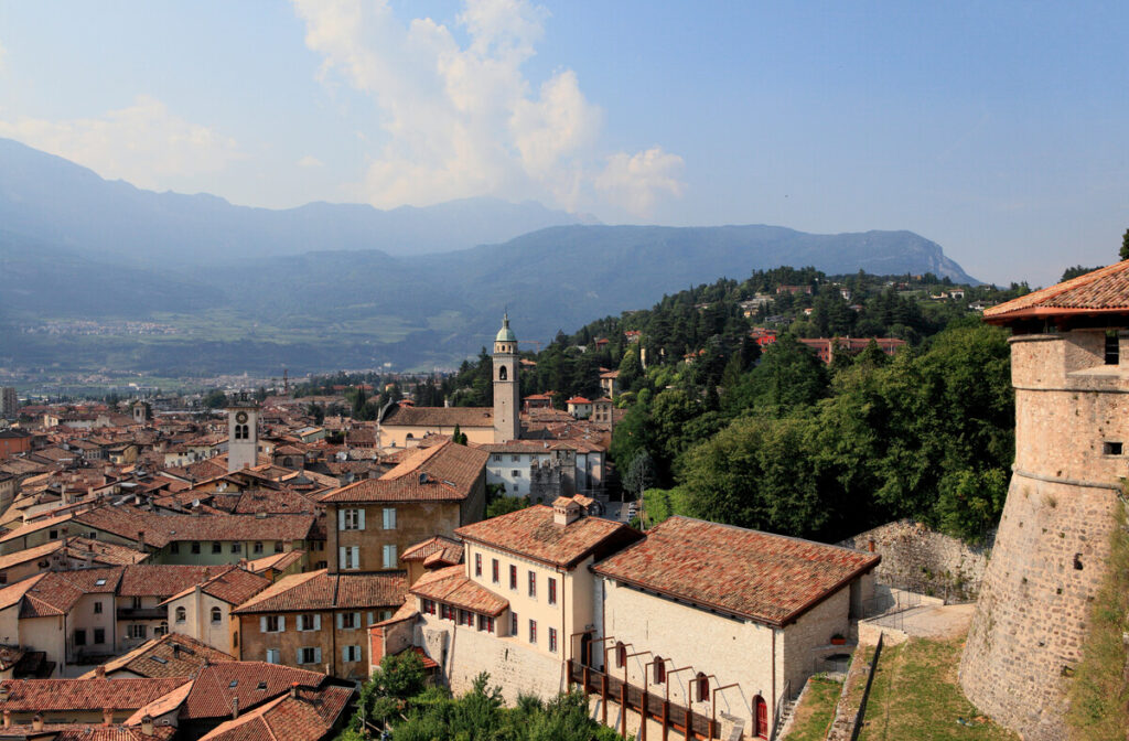 a skyline view of Rovereto, Italy in the day time with clear skies