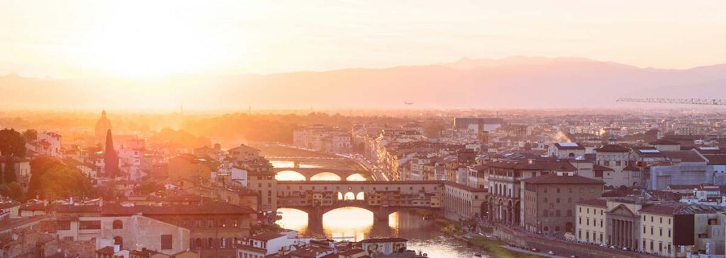 a skyline view of Florence, Italy, at sunset