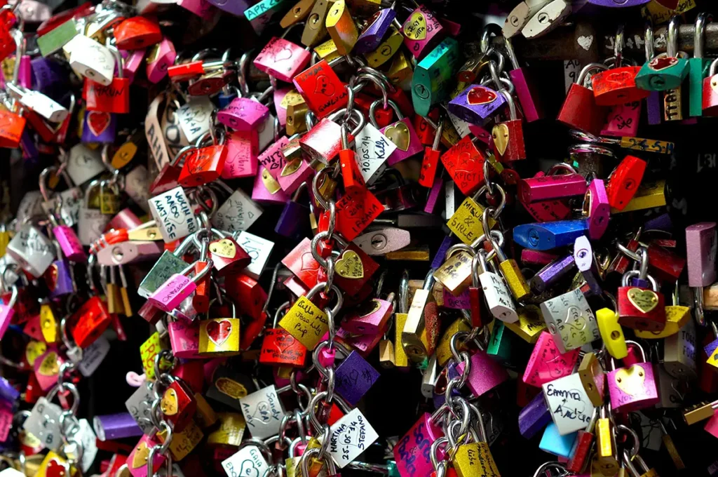 locks left by lovers at Juliet's Balcony